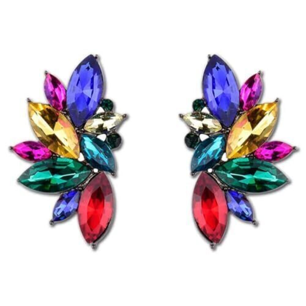 6322 Black Rhinestone Statement Drop Earrings Vintage Fancy Cluster Crystal